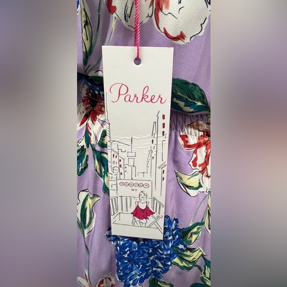 Parker - NWT - Silk/Viscose, lavender floral, asymmetrical, halter style. S - Picture 3 of 5